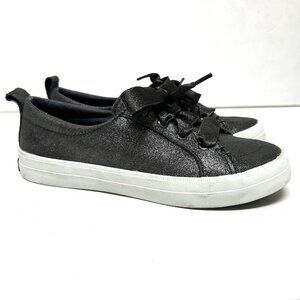 Sperry Memory Foam Leather Top Sider Satin Lace Platform Sneakers Metallic 6 Gra